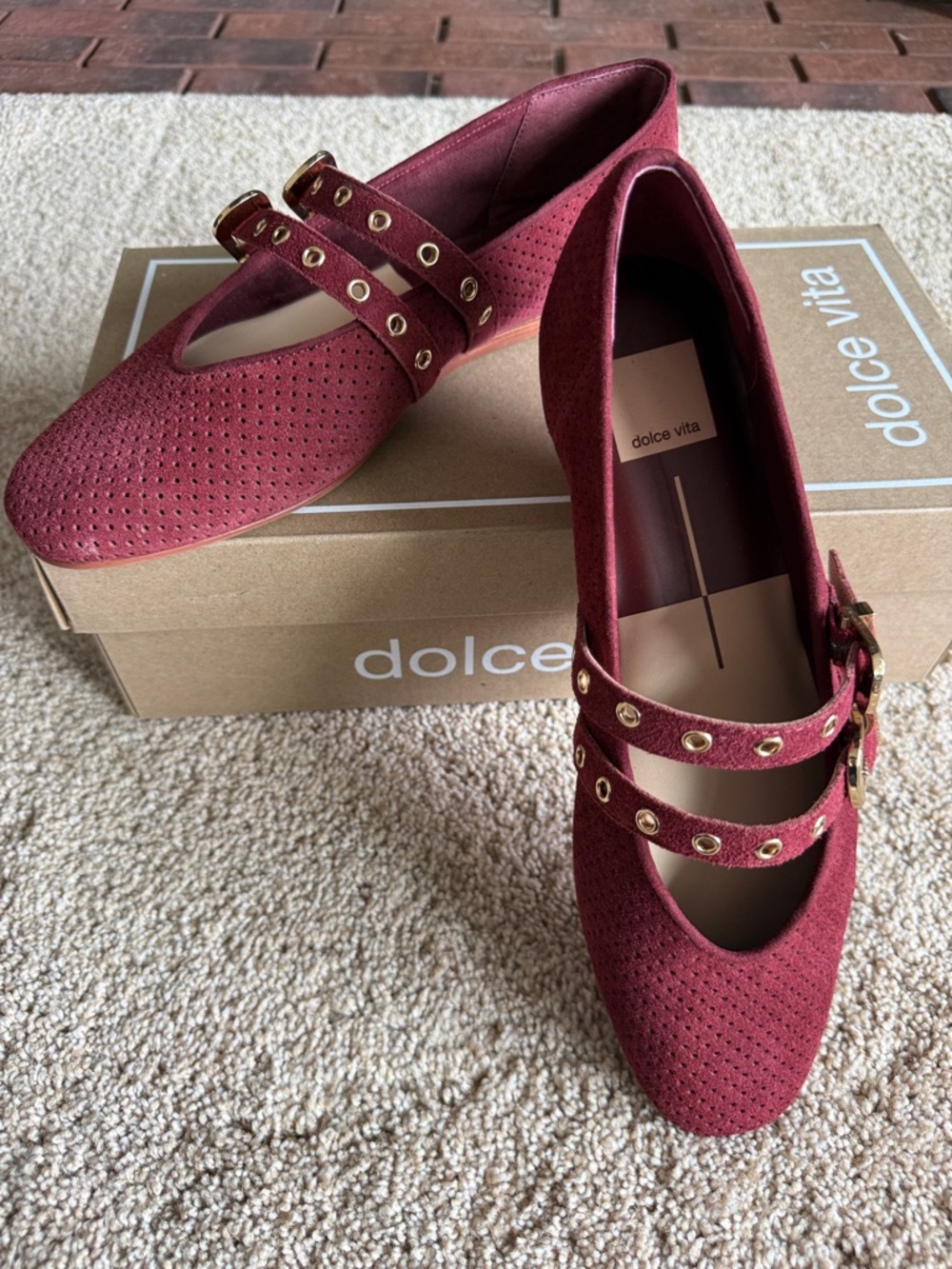 NWT Dolce Vita Women's Burgundy Perforated Mary Jane Flats